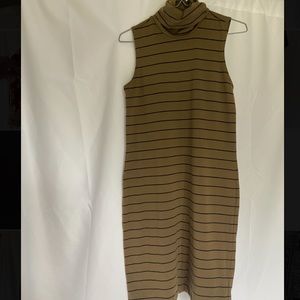 Forest green striped turtleneck tank midi dress